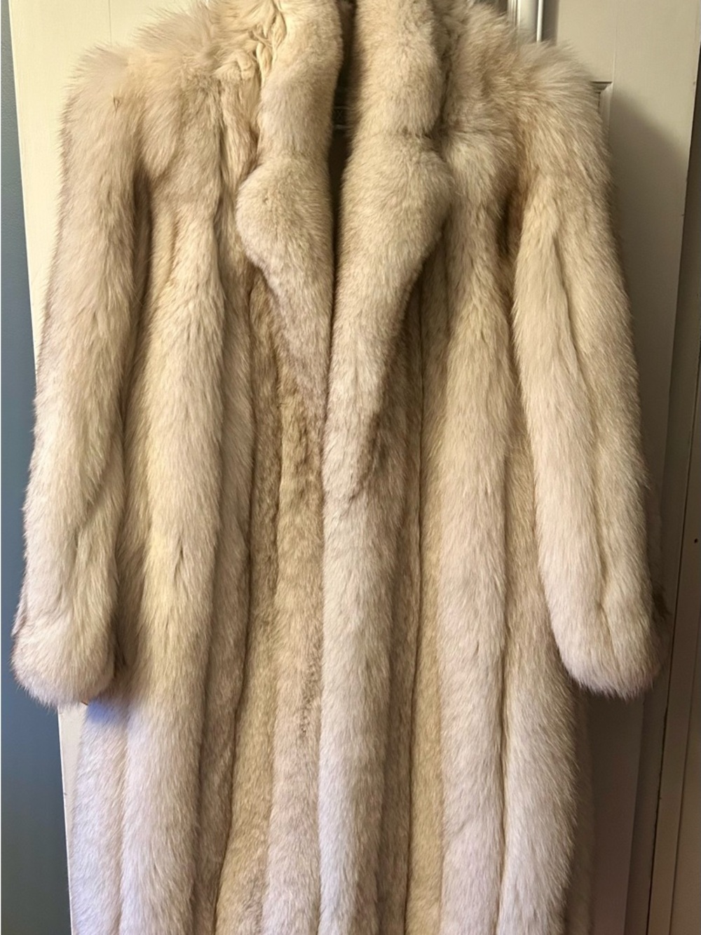 Saga Furs (Arctic Blue Fox) Cream Full-Length Fox Fur Coat, Vintage